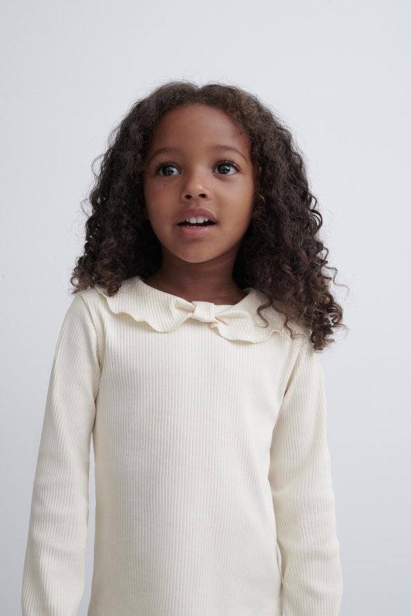 Ribbed T-Shirt with Peter Pan Collar
