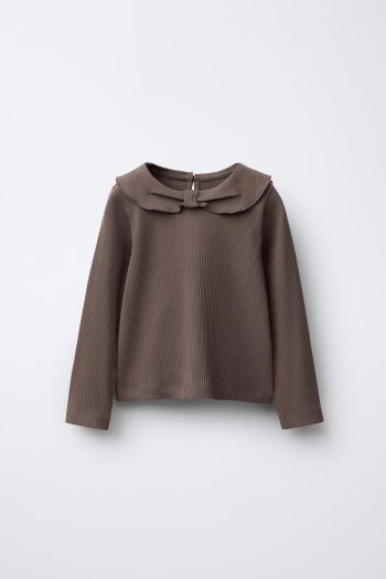 Ribbed T-Shirt with Peter Pan Collar