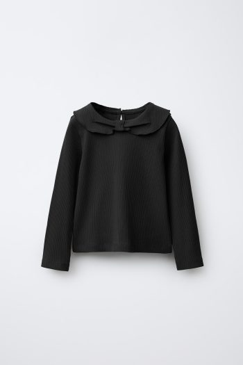 Ribbed T-Shirt with Peter Pan Collar