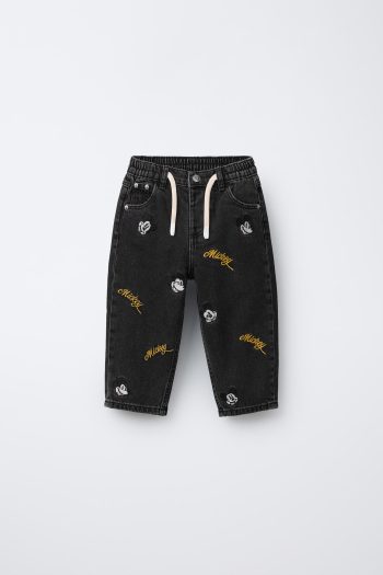 Embroidered Mickey Mouse Baggy Jeans