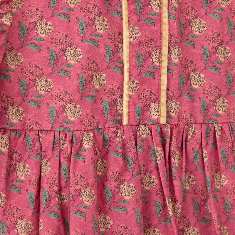048_902d0aba-f078-4fe3-b617-c42512fd8f69.png Pink Cotton Dress with Flower Pattern and Velvet Trim for Girls