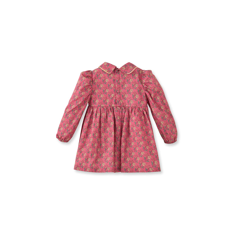 049_98e506cf-f1da-4f4b-9b94-9762508a2c58.jpg Pink Cotton Dress with Flower Pattern and Velvet Trim for Girls