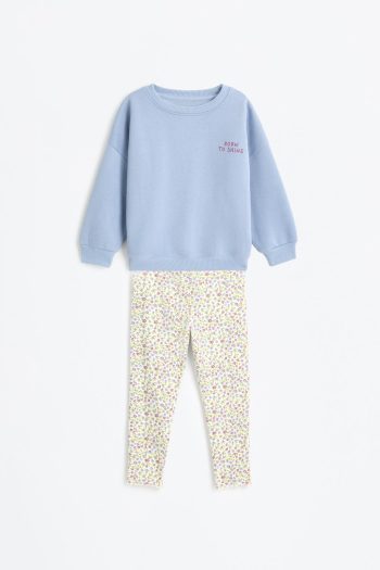 Patterned Sweatshirt and Ribbed Leggings Set