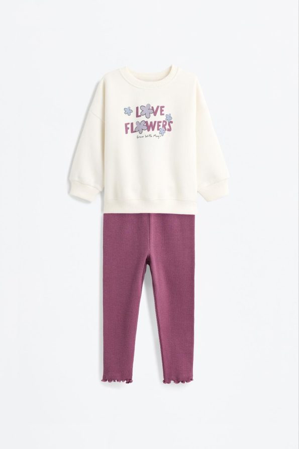 Patterned Sweatshirt and Ribbed Leggings Set
