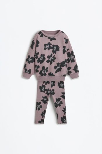 Printed Sweatshirt and Ribbed Leggings Set