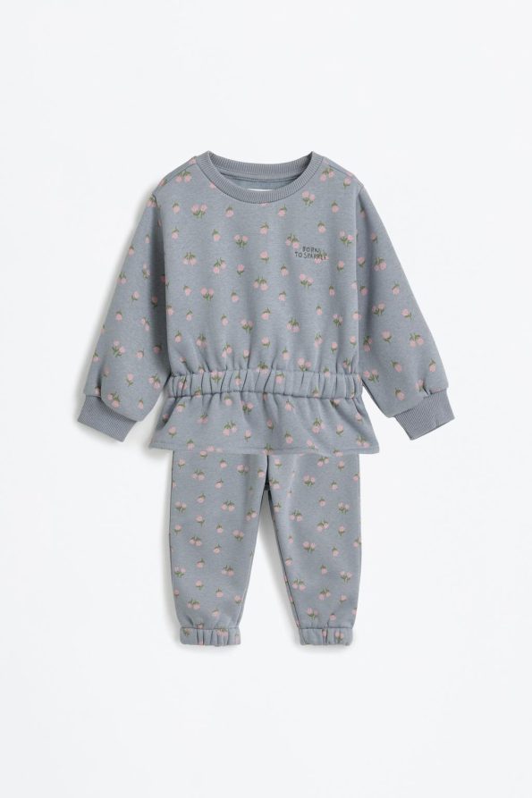 Elastic Hem Sweatshirt and Cotton Pants Set
