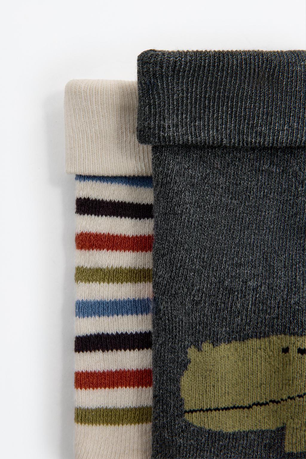 05264833015-A9.jpg 2-Pair Non-Slip Dinosaur Patterned Socks Pack