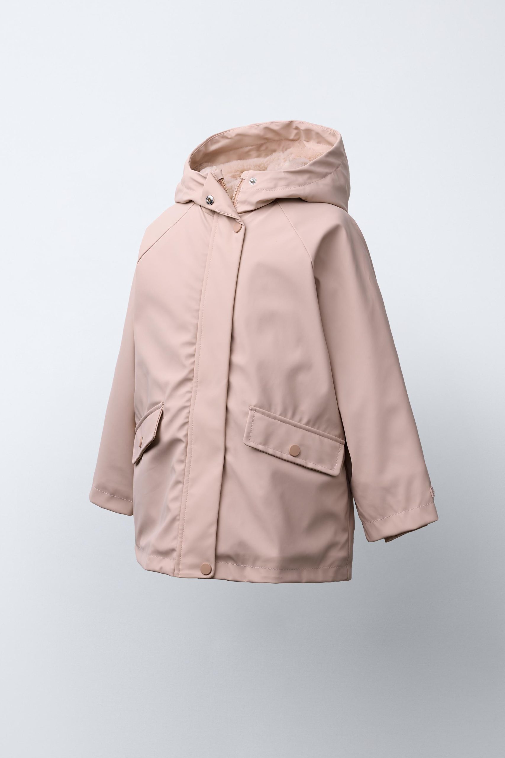 05475551620-e2.jpg Water-Repellent Raincoat with Faux Fur