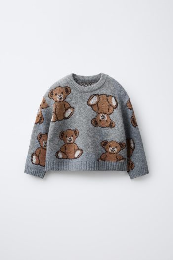 Knit Sweater with Bear Print