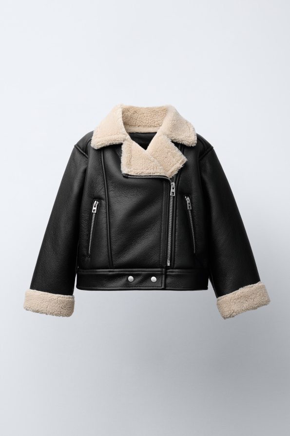 Faux Leather Jacket with Faux Shearling