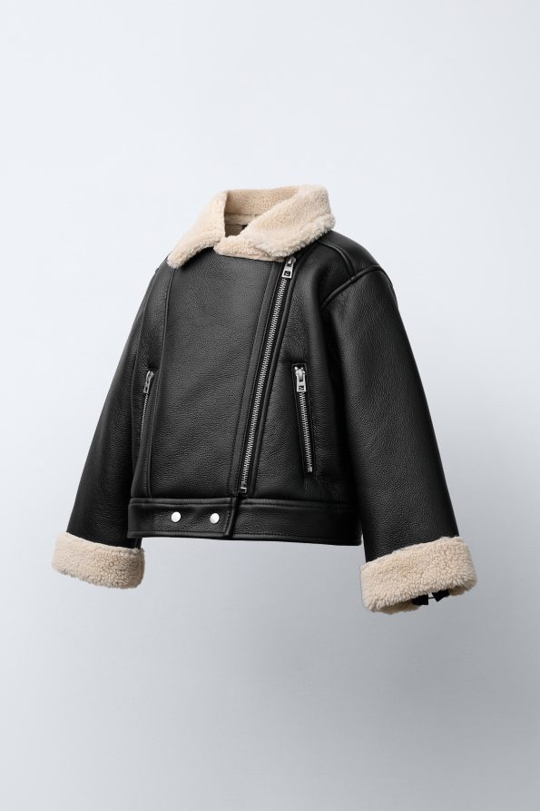 Faux Leather Jacket with Faux Shearling