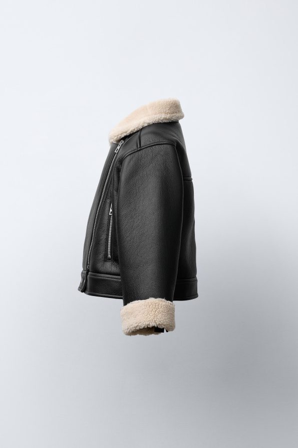 Faux Leather Jacket with Faux Shearling