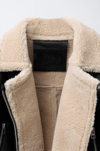Faux Leather Jacket with Faux Shearling