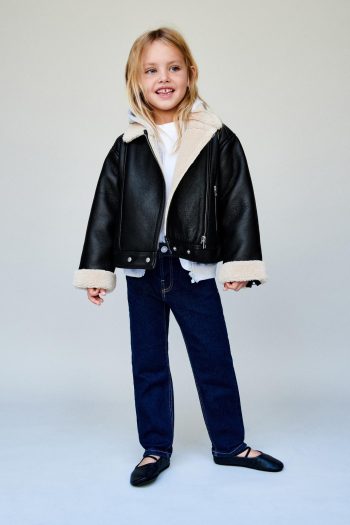 Faux Leather Jacket with Faux Shearling