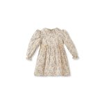 Bow-Accented Floral Print Cream Cotton Dress for Girls