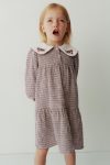 Check Textured Dress with Embroidered Collar