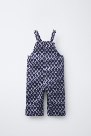 Long Corduroy Floral Print Dungarees