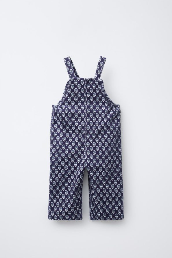 Long Corduroy Floral Print Dungarees