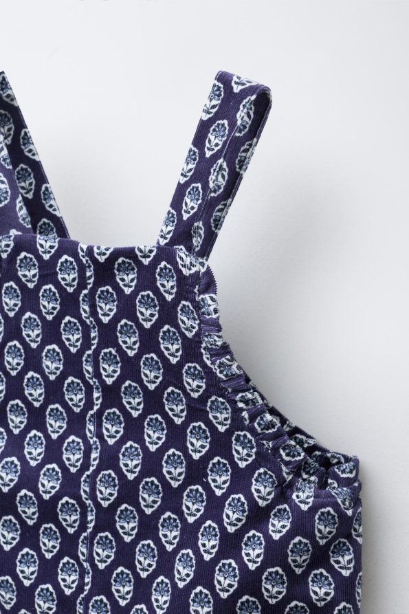 Long Corduroy Floral Print Dungarees