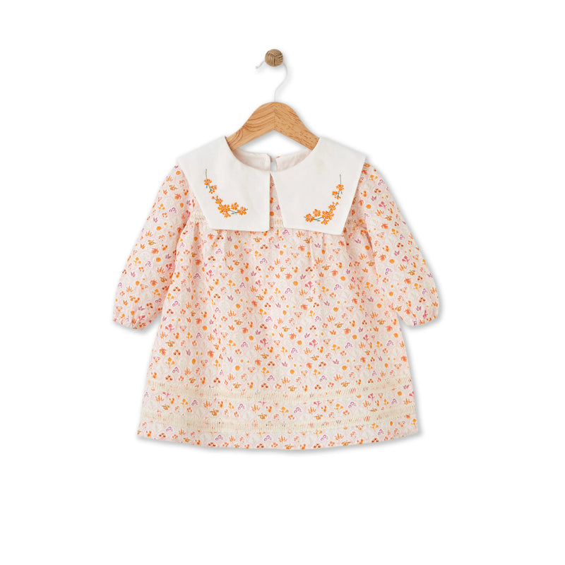 070.jpg Bloomy Spring Patterned Long Sleeve Orange Girl's Dress