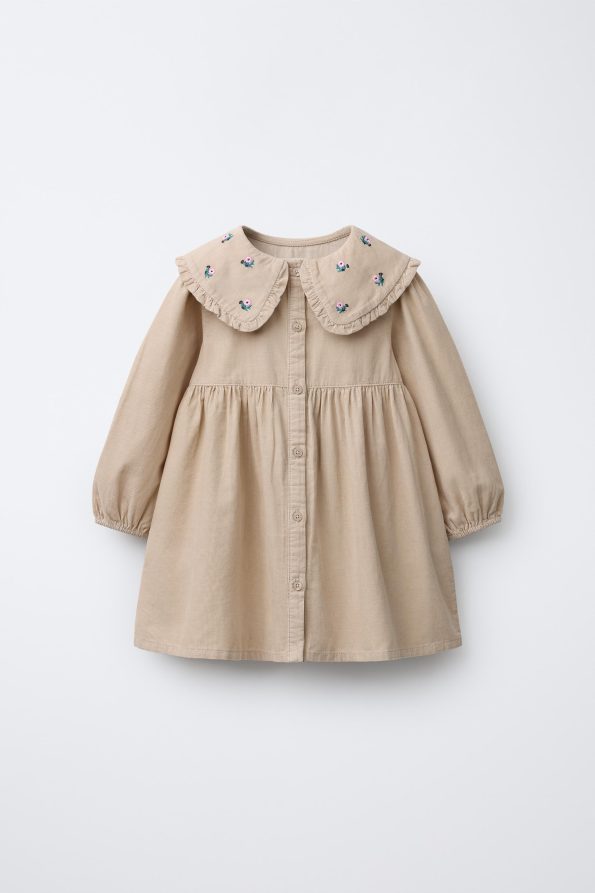 Embroidered Floral Corduroy Dress