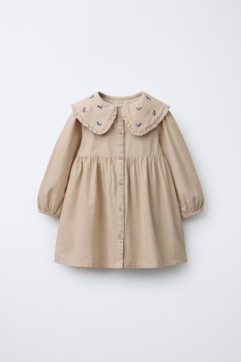 Embroidered Floral Corduroy Dress