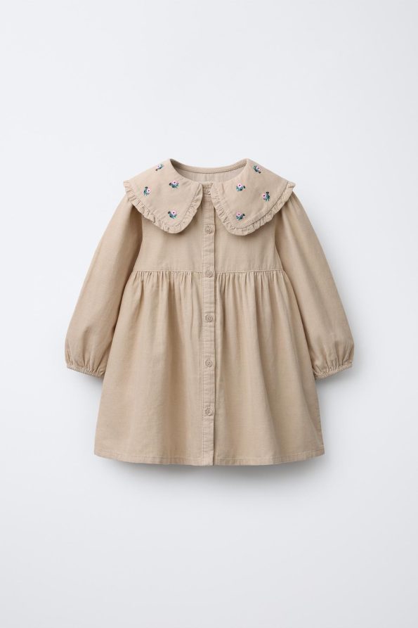 Embroidered Floral Corduroy Dress