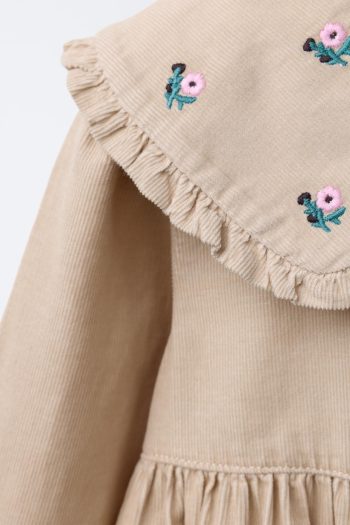Embroidered Floral Corduroy Dress