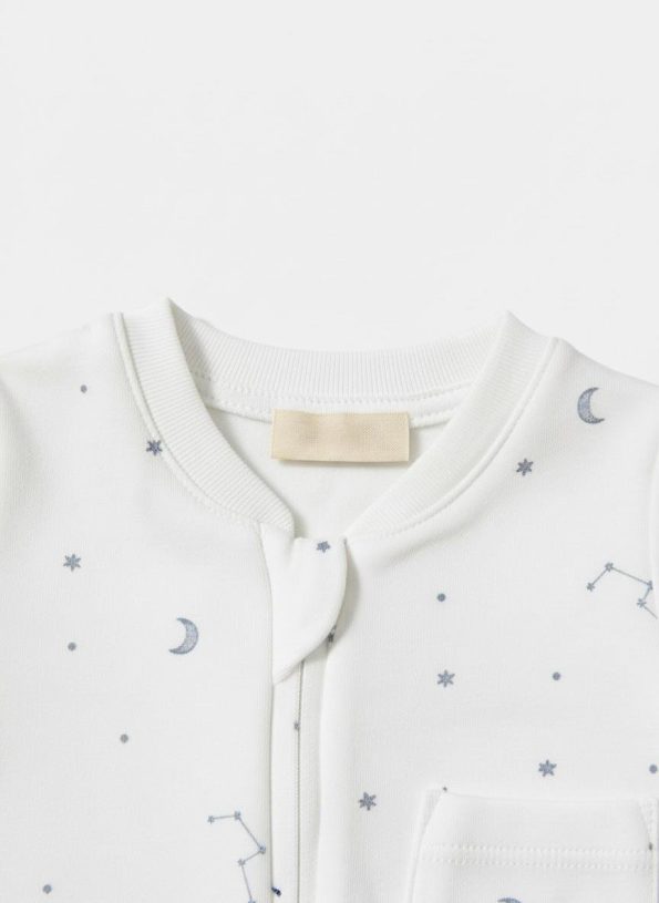Unisex Cotton Ecru Sky Pattern Long Sleeve Zip-Up Romper – Moon and Star Print