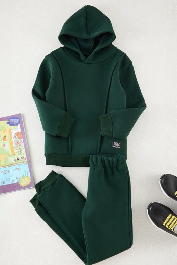 Trendyolmilla Kids Petrol Cotton Hooded Sweatshirt and Jogger Set