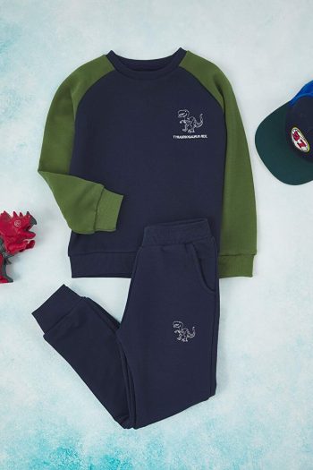 Trendyolmilla Kids Green Cotton Animal Print Oversized Boys Knit Set