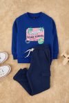 Trendyolmilla Kids Blue Cotton Slogan Print Boys' Regular Knit Outfit