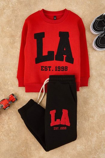 Trendyolmilla Kids Red Cotton Embroidered Regular Knit Set for Boys
