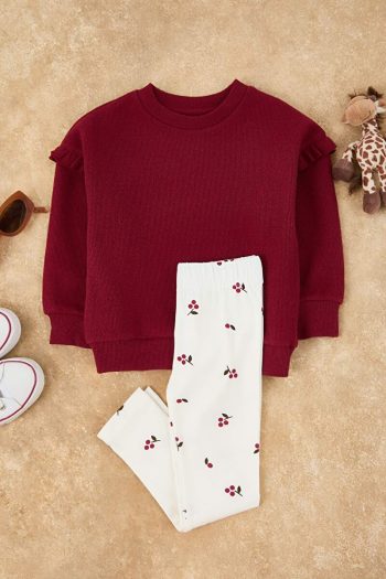 Trendyolmilla Kids Burgundy Printed Knit Set for Girls