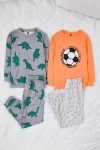 Trendyolmilla Kids Salmon-Grey Boys' 4-Piece Printed Pajama Set