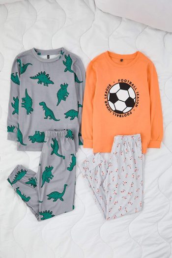 Trendyolmilla Kids Salmon-Grey Boys' 4-Piece Printed Pajama Set