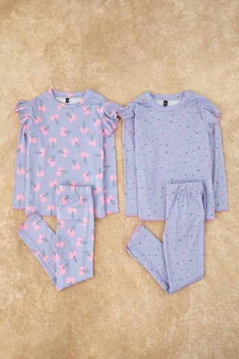 Trendyolmilla Kids Lilac Printed 4-Piece Knitted Regular Girls Pajama Set