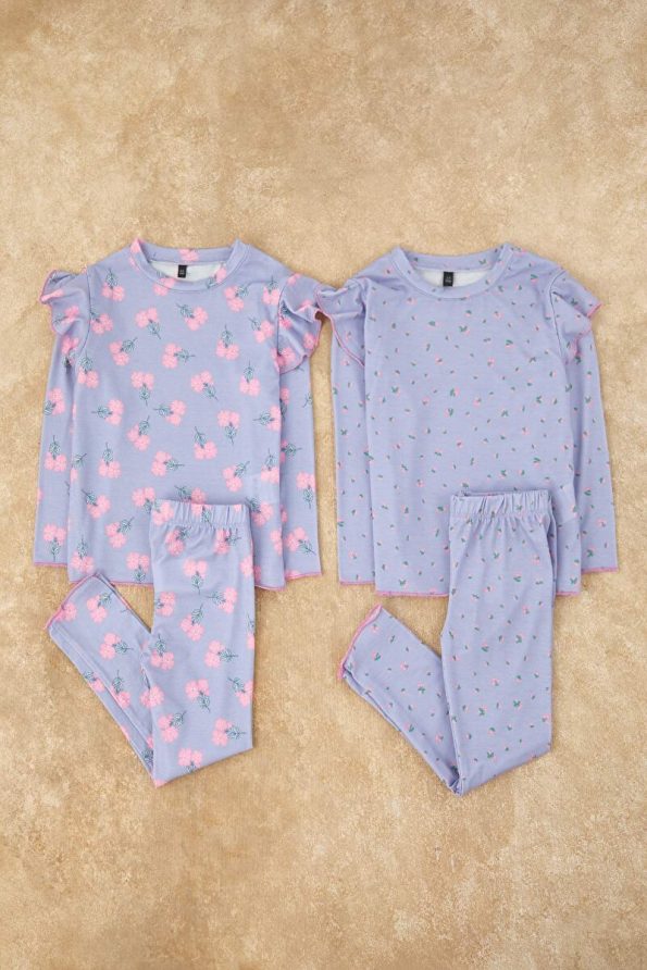 Trendyolmilla Kids Lilac Printed 4-Piece Knitted Regular Girls Pajama Set