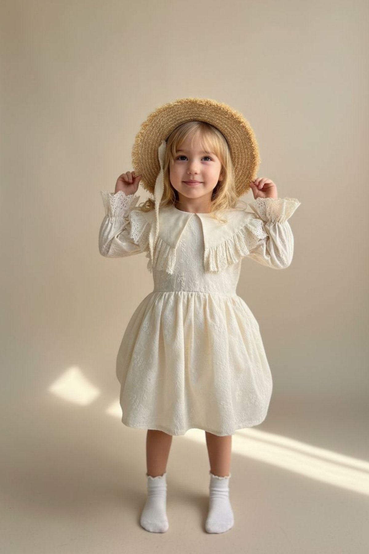 0fcc8e22-ed57-4f1e-8265-6338f5658293-42d-b8.jpg Girls' Cotton Cream Lace Ruffle Collar Long Sleeve Dress - Elegant Wedding & Special Occasion Style