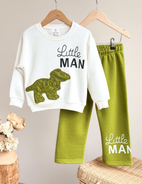 Boys' Cotton Green Little Man Dinosaur Print Tracksuit - Comfortable Fit