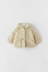 Girls' Cotton Cream Plush Coat - Hooded and Pocketed Teddy Style