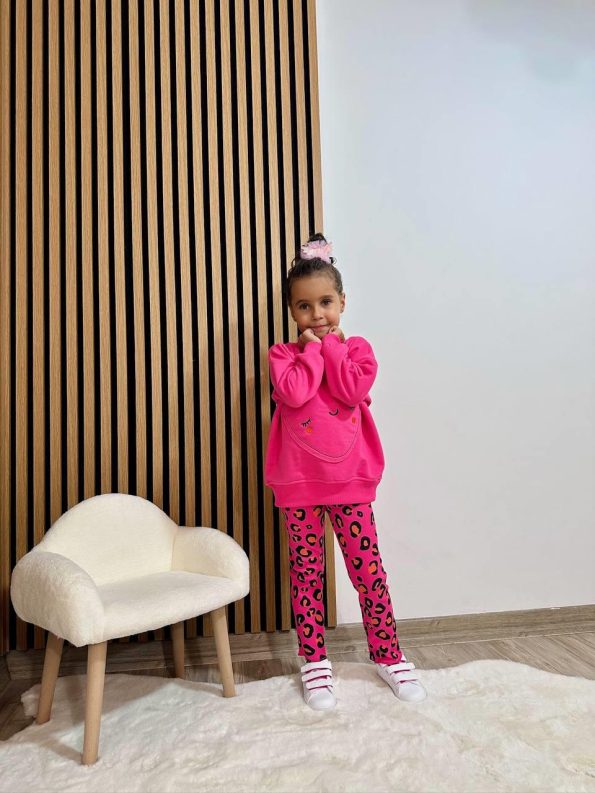Girls' Fuchsia Heart Sweatshirt and Leopard Print Pants Set