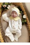 Mama Miel Baby Girls Embroidered Bee Newborn Romper and Hat Set