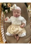 Mama Miel Baby Milk Coffee Frill Shorts and Ecru Handmade Bodysuit Bandana Set