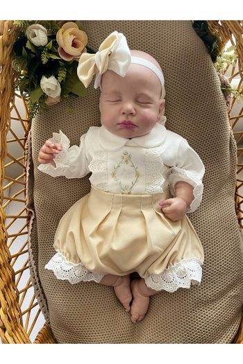 Mama Miel Baby Milk Coffee Frill Shorts and Ecru Handmade Bodysuit Bandana Set
