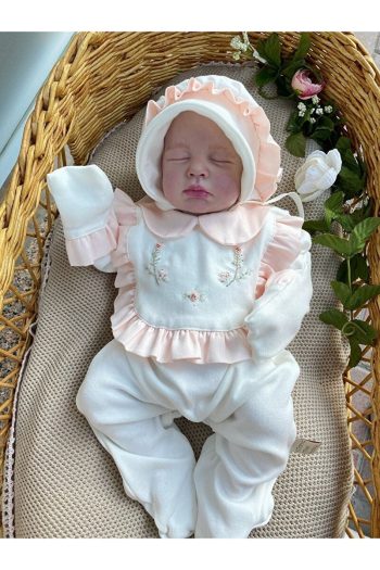 Mama Miel Baby Pink Ruffled Floral Newborn Romper and Hat