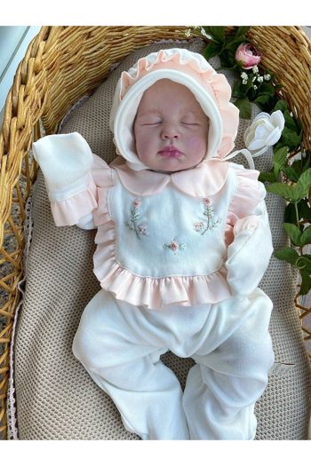 Mama Miel Baby Pink Ruffled Floral Newborn Romper and Hat