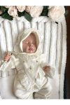 Mama Miel Baby Floral Embroidered V-Neck Newborn Romper and Hat Set
