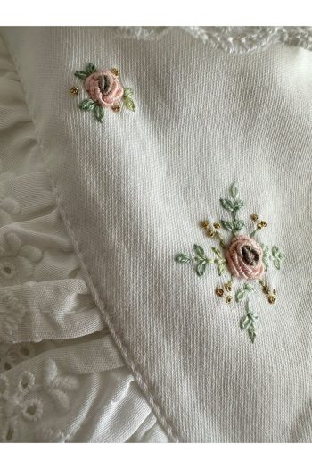 Mama Miel Baby Floral Embroidered V-Neck Newborn Romper and Hat Set