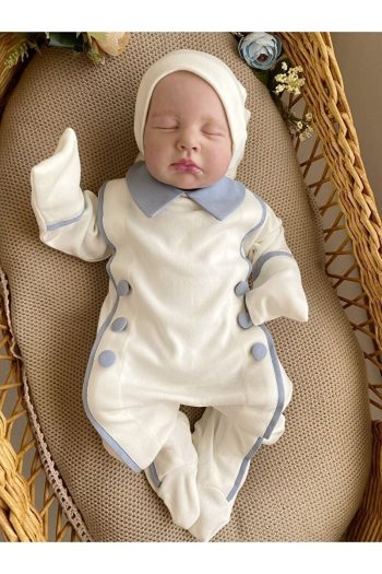 Mama Miel Baby Blue Button-Up Romper and Hat